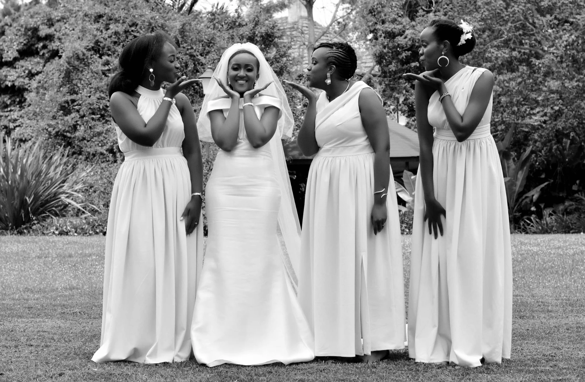 Black and white bridal party photograph by PK Studios