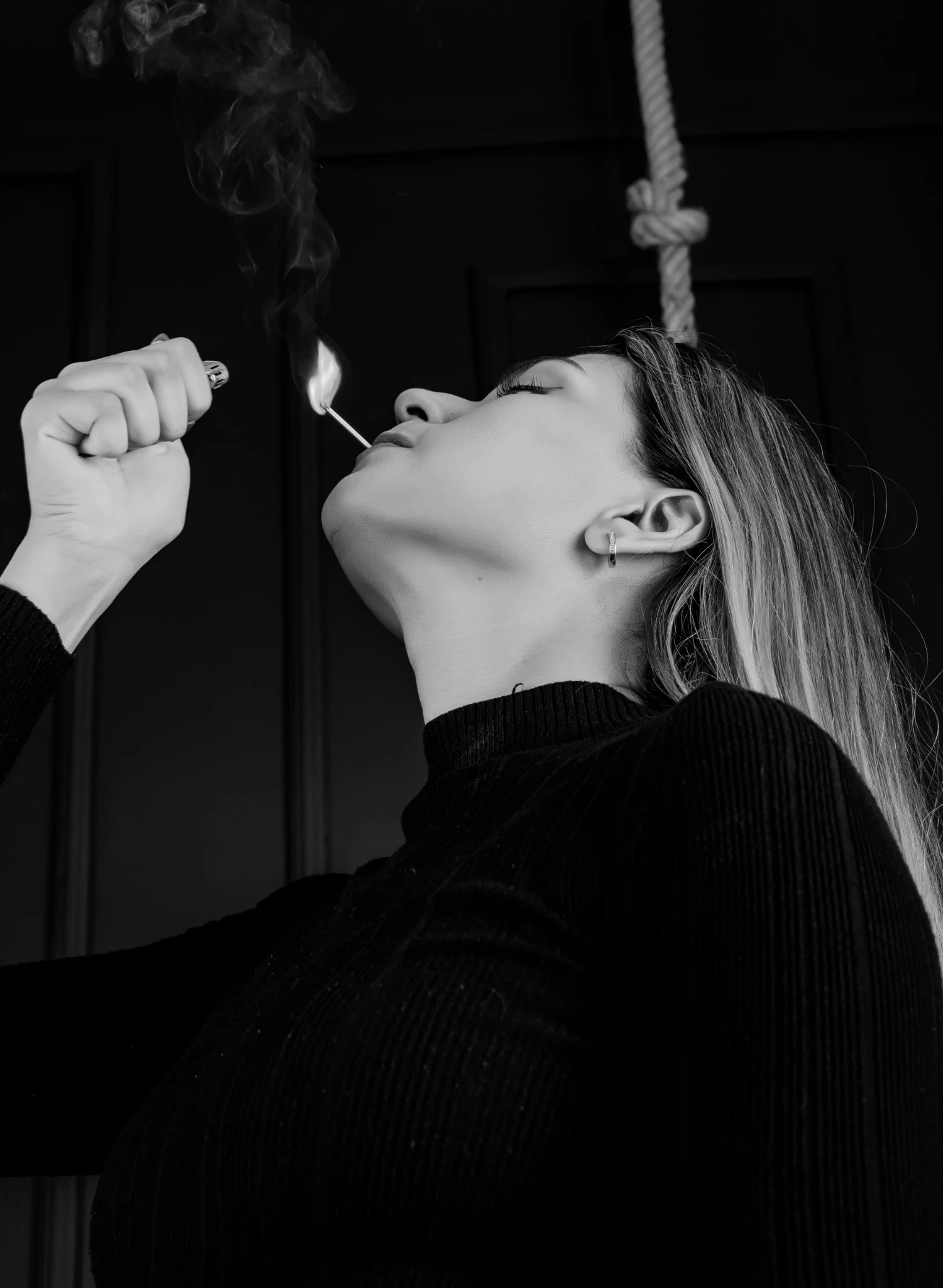 Black and white editorial portrait by PK Studios